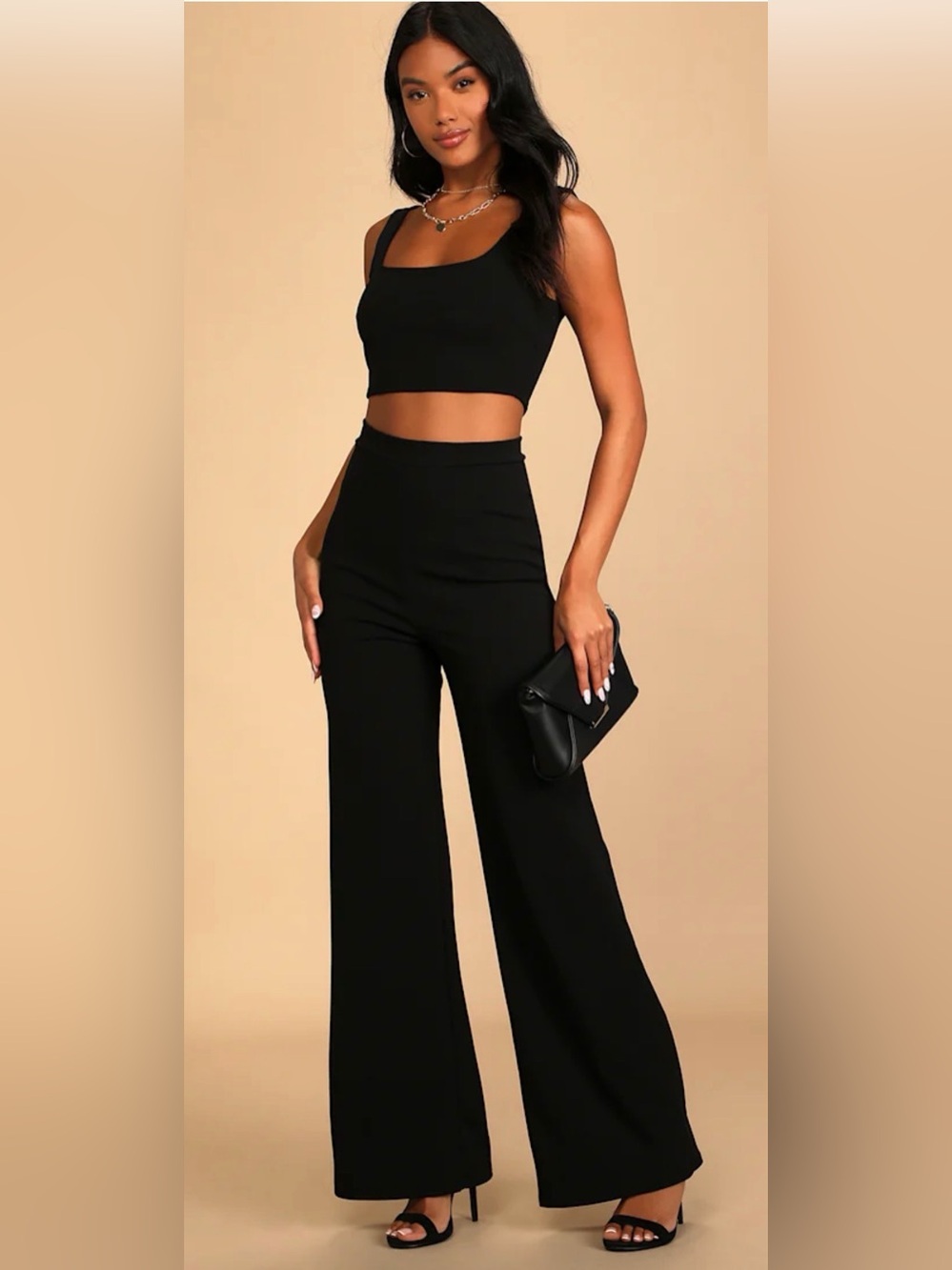NWOT Lulus Only Tonight Black Two-Piece Wide-Leg Jumpsuit